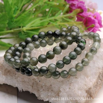 【【新年新款】純天然精品7mm巴西綠發晶貓眼順發圓珠手鏈】價格,廠家,圖片,手鏈,東?？h盛飾珠寶-